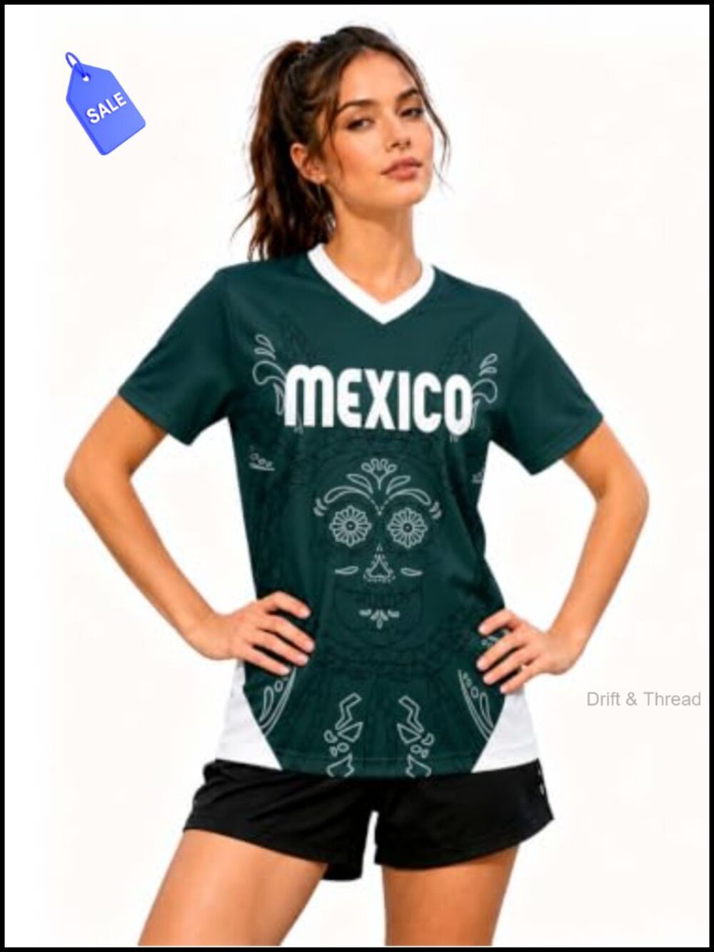 Women's Soccer Jersey V-Neck Short Sleeve Retro Sport Top